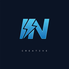 IN Thunderbolt Monogram – Futuristic Electric Logo with Bold Blue Energy Strike