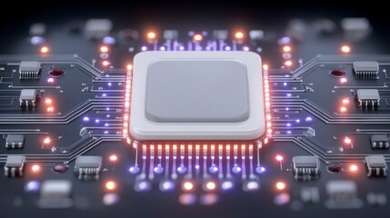 Fototapeta premium Futuristic CPU Microchip Circuit Board Technology Background Neon Lights