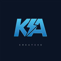 KA Thunderbolt Monogram – Futuristic Electric Logo with Bold Blue Energy Strike