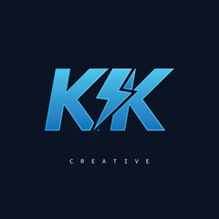 KK Thunderbolt Monogram – Futuristic Electric Logo with Bold Blue Energy Strike