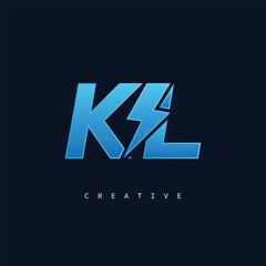KL Thunderbolt Monogram – Futuristic Electric Logo with Bold Blue Energy Strike