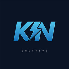 KN Thunderbolt Monogram – Futuristic Electric Logo with Bold Blue Energy Strike