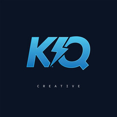 KQ Thunderbolt Monogram – Futuristic Electric Logo with Bold Blue Energy Strike