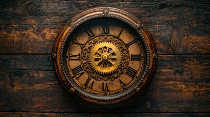 Obraz premium Ornate antique clock on dark wood