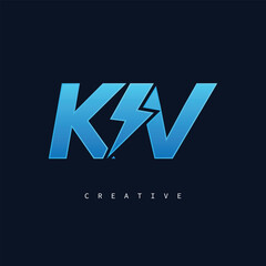 KV Thunderbolt Monogram &ndash; Futuristic Electric Logo with Bold Blue Energy Strike