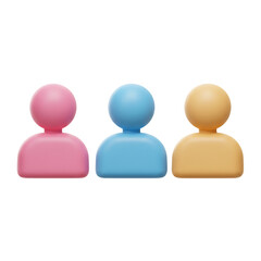 Three pastel colored 3d rendered human silhouettes symbolizing teamwork and collaboration on a white background