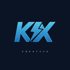 KX Thunderbolt Monogram – Futuristic Electric Logo with Bold Blue Energy Strike
