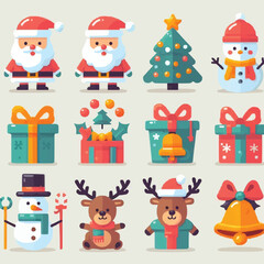 Obraz premium Flat style Christmas icon pack 