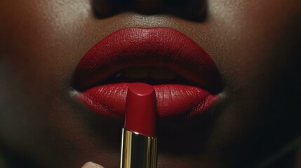 woman applying lipstick
