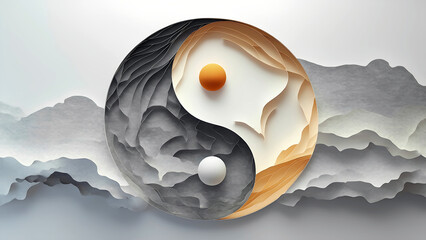 Yin Yang Symbol in Paper Cut Landscape Design
