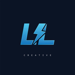 LL Thunderbolt Monogram – Futuristic Electric Logo with Bold Blue Energy Strike