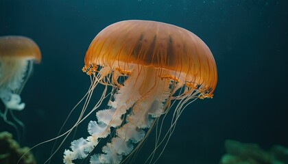 Closeup shot of a Cyanea under the water
2