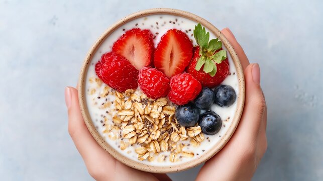 Easy and nutritious overnight oats with almond milk, chia seeds, and fresh fruits, quick breakfast option