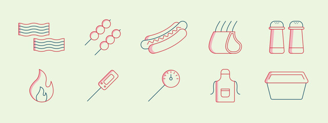 Barbecue icons set. Barbecue icon and symbol. Barbecue elements. Barbecue equipment. Simple outline icon.