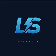 LS Thunderbolt Monogram – Futuristic Electric Logo with Bold Blue Energy Strike