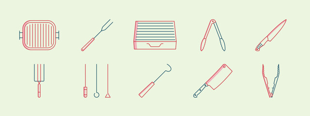 Barbecue icons set. Barbecue icon and symbol. Barbecue elements. Barbecue equipment. Simple outline icon.