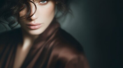 Fototapeta premium Mysterious Woman Portrait Dark Background Soft Light Close up Face
