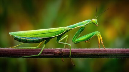 Green Praying Mantis on Branch