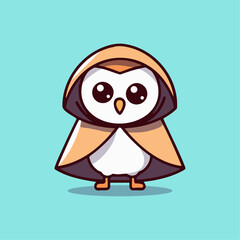 a penguin with a hood on its head