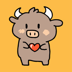a cartoon cow with a heart in its mouth