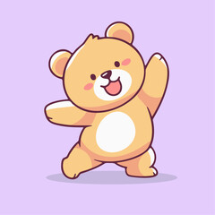 a cartoon bear is dancing with its paws up