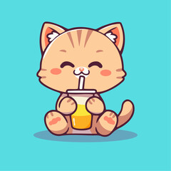a cat drinking a drink from a cup