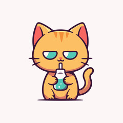 a cat with a bottle of liquid in its mouth