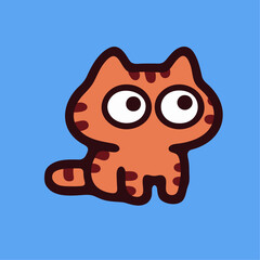 a cartoon cat with big eyes sitting on a blue surface