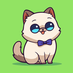 a cartoon cat with a bow tie sitting on a green background