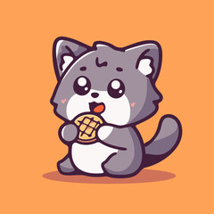 a cartoon cat eating a waffle on an orange background