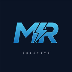 MR Thunderbolt Monogram – Futuristic Electric Logo with Bold Blue Energy Strike