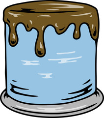 Blue birthday cake with chocolate glaze dripping on plate illustration  