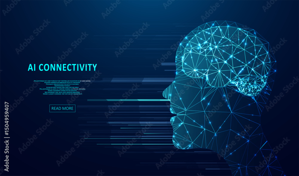 Poster artificial intelligence illustration of brain. machine learning concept. abstract glowing brain conn