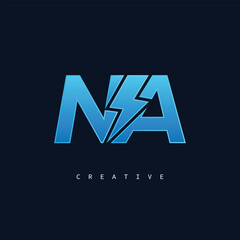 NA Thunderbolt Monogram – Futuristic Electric Logo with Bold Blue Energy Strike
