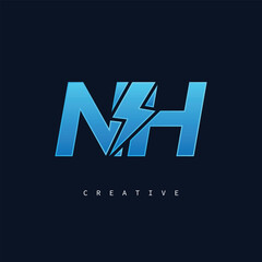 NH Thunderbolt Monogram – Futuristic Electric Logo with Bold Blue Energy Strike