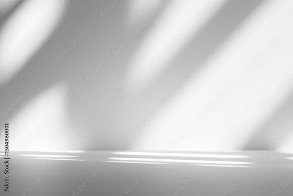Poster Wall interior background, studio and backdrops show products.with shadow from window color white and grey. background for text insertion and presentation product	
