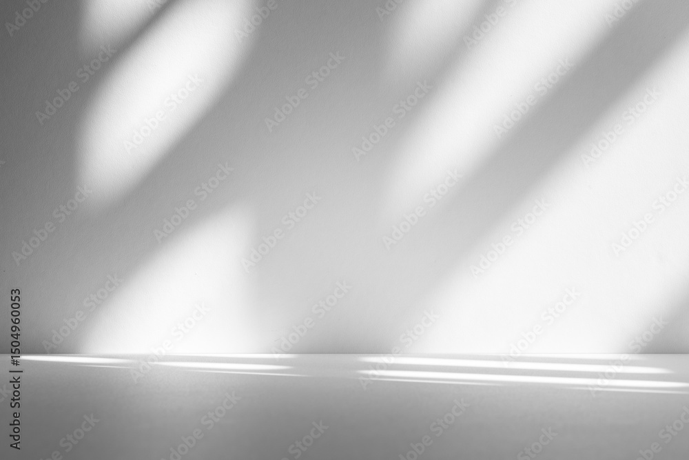 Poster Wall interior background, studio and backdrops show products.with shadow from window color white and grey. background for text insertion and presentation product	
