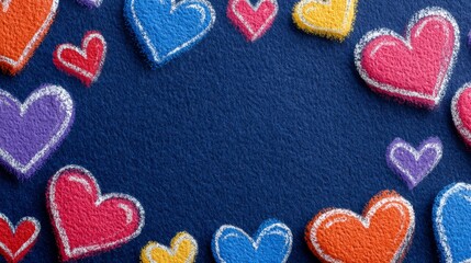 Fototapeta premium Colorful Chalk Hearts Frame Romantic Background Love Valentine s Texture