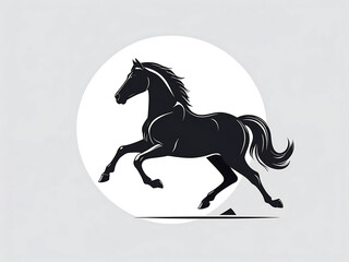 Minimalist Black Horse Silhouette - Elegant Vector Illustration of Galloping or Rearing Stallion in Dynamic Pose.