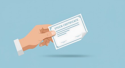 Hand holding stock certificate for financial investment and ownership