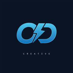 OD Thunderbolt Monogram – Futuristic Electric Logo with Bold Blue Energy Strike