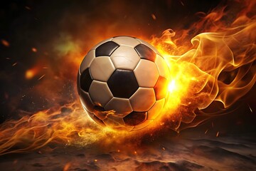 Fototapeta premium Fiery soccer ball blazing across field