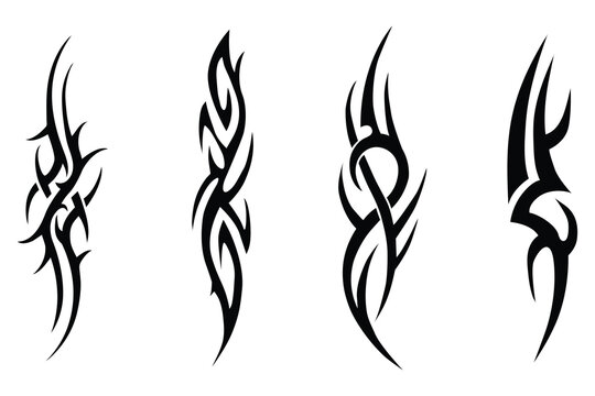 Collection of neo tribal shapes with a stiff touch, hand drawn vector design gothic sigilism tattoo elements isolated on white background