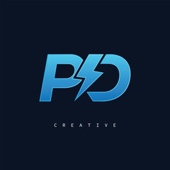 Obraz premium PD Thunderbolt Monogram – Futuristic Electric Logo with Bold Blue Energy Strike