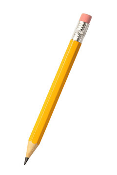 Yellow pencil with eraser isolated on transparency background, simple and clean school supply