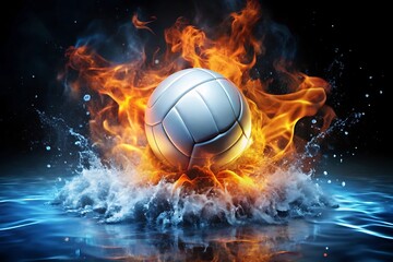 Fototapeta premium Fiery volleyball splashing into icy water
