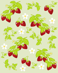 Seamless Strawberry plant with white flower pattern textured pastel color for wallpaper background. hand drawn for printable or wrapping