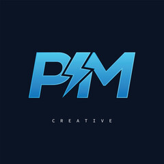 PM Thunderbolt Monogram &ndash; Futuristic Electric Logo with Bold Blue Energy Strike