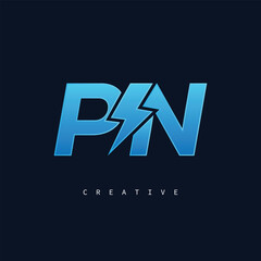 PN Thunderbolt Monogram – Futuristic Electric Logo with Bold Blue Energy Strike