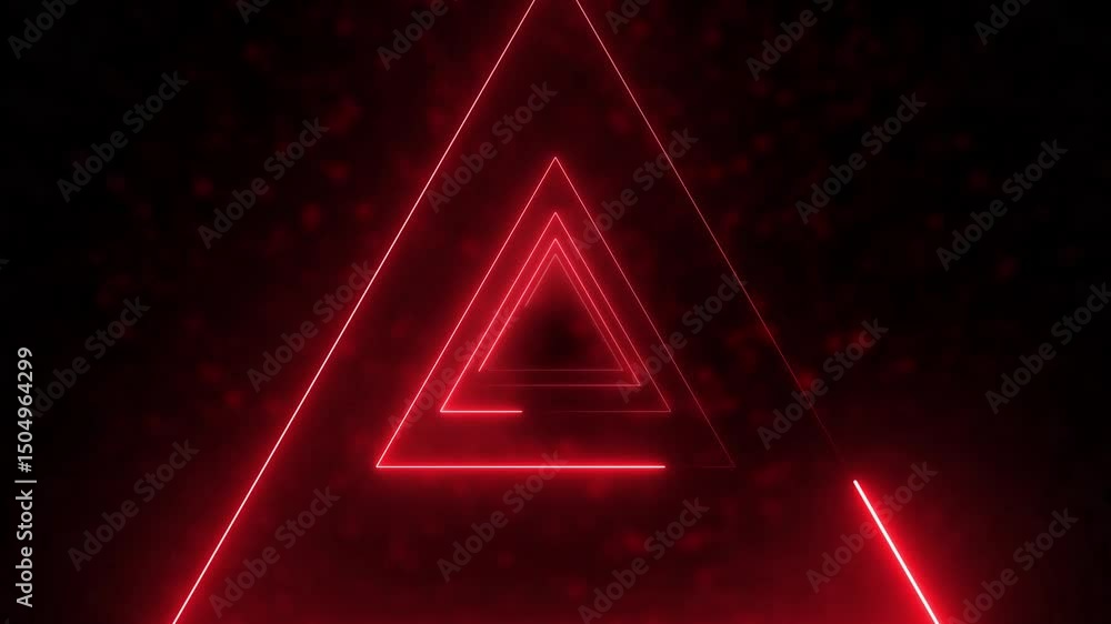 Poster neon glowing triangle tunnel with light lines on a transparent background. seamless loop. 4k motion 
